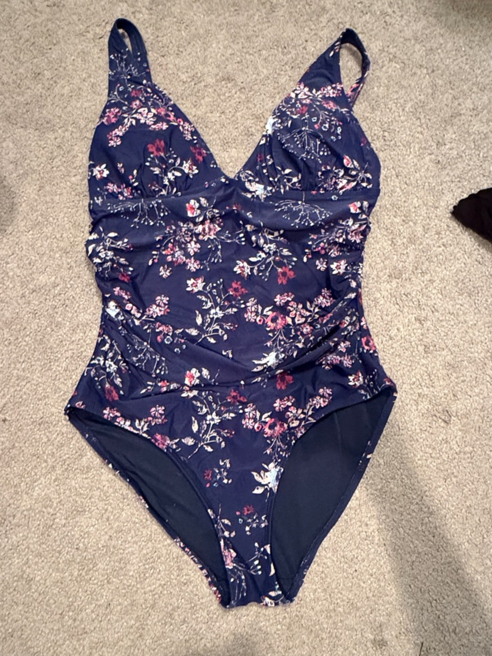 Navy Floral One-Piece Swimsuit - Girls' Floral Swim Footie